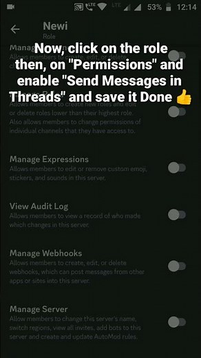 How to enable Send Message in Threads permission in a role in Discord Mobile #roduz #discord #howto
