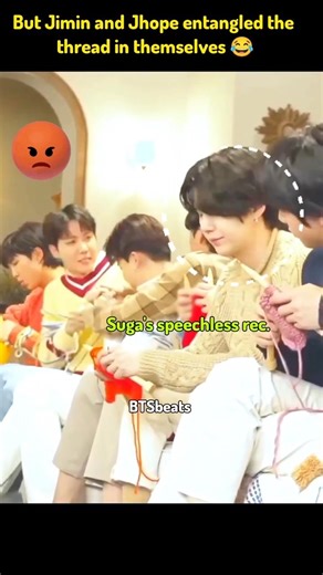 members engaging in a knitting activity together 😂 But, jimin and jhope entangled