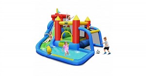 Inflatable Bouncer Bounce House with Water Slide Splash Pool without Blower - Costway