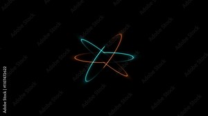 Neon atom animation on a black background. Abstract animation of moving electrons in an atom. Dynamic glowing neon lights atom model. Abstract atom or animation rotation around nucleus. Concept of sci Stock Video