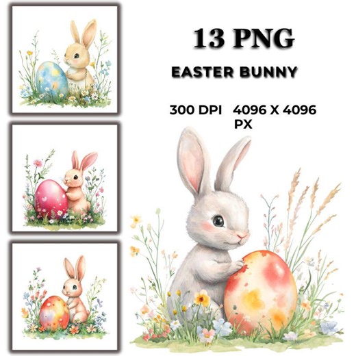 Easter Bunny Clipart – Watercolor Rabbit, Eggs PNG Bundle (digital Download) - Etsy