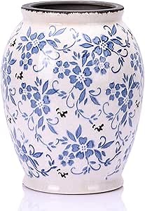 Vintage Blue White Ceramic Vase,Chinoiserie Floral French Vase for Home Decor,Farmhouse Flower vase for Living Room Decors,Console Table Mantle Chinoiserie Decor 9.2" H (Blue and White Porcelain-B)