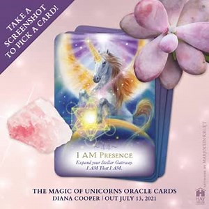 Take a screenshot to pick a card ✨ The Magic of Unicorns Oracle Cards 🦄 by Diana Cooper - Angels & Ascension - 2012 - Atlantis - Unicorns and beautifully illustrated by Marjolein Kruijt Fine Art are available to pre-order NOW ! Working with the 44 beautifully illustrated cards will inspire and awaken your mind to your spiritual quest. You'll discover how to awaken your psychic abilities, open your heart, be ready to receive abundance and blessings, stand in your power, receive soul healing, str