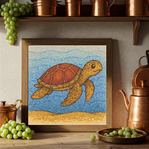 Smiling Sea Turtle Cross Stitch Pattern | Ocean Beach Nursery Art (PDF Pattern) - Etsy