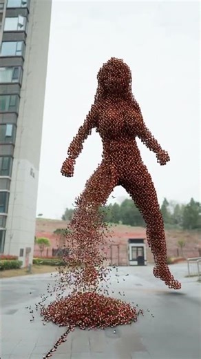 Giant Bullet Woman Walks Across a Bridge… Then Explodes Into a Rain of Ammunition! 💥 #VFXArt