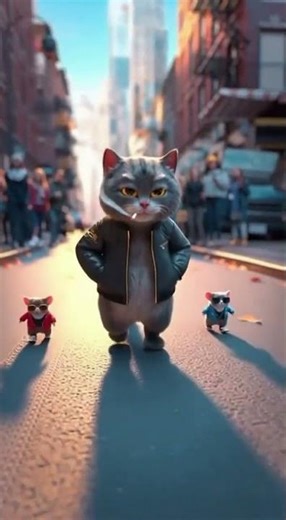 “VIP Cat Walks Like a Human with Tiny Mouse Bodyguards! 🐱🕶️😂”