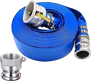 2" x 50' Blue PVC Discharge Hose with Camlock C and E Fittings, Cam Lock Fitting Type A included Heavy Duty Backwash Hose, Durable Reinforced Pool Drain Hose for Swimming Pools