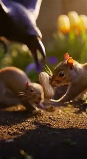 Crow vs Mouse vs Squirrel Peanut Fight 😂 #foryou #viralshorts #funny #animals #entertainment