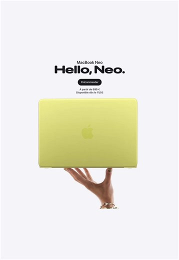 🚨 Apple dévoile le MacBook le moins cher de son histoire : MacBook Neo. 13 pouces. 4 couleurs pop. Ultra léger. À l’intérieur ? La puce Apple A18 Pro. 8 Go de RAM. 256 Go de stockage. Jusqu’à 16h d’autonomie. 💰 699€ 🎓 599€ en étudiant 100€ pour 512 Go et Touch ID. Pensé pour les étudiants. Navigation, bureautique, streaming ✅ Montage lourd ❌ Alors… vrai bon plan ou Mac trop limité ? 💬 Dis-moi en commentaire 👇 #Apple #MacBookNeo #Tech #Etudiant #Laptop