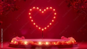 stage podium decorated with heart shape lighting for valentine, with animation looping video style