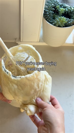 Yes, you read that right. 🤩 You’ll never need store-bought yeast again. Sourdough starter is just a little flour, a little water… and a lot of life. It’s a natural culture of wild yeasts and bacteria that develop on their own. Once your starter is active, it completely replaces commercial yeast. It makes your bread rise, adds incredible flavor, and keeps multiplying as long as you feed it. Basically, you make it once… and you can keep it forever. It’s alive, it’s magical, and most importantly, 