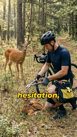 Cyclist Stops to Save a Baby Deer Trapped in a Fence #shorts #AnimalRescue