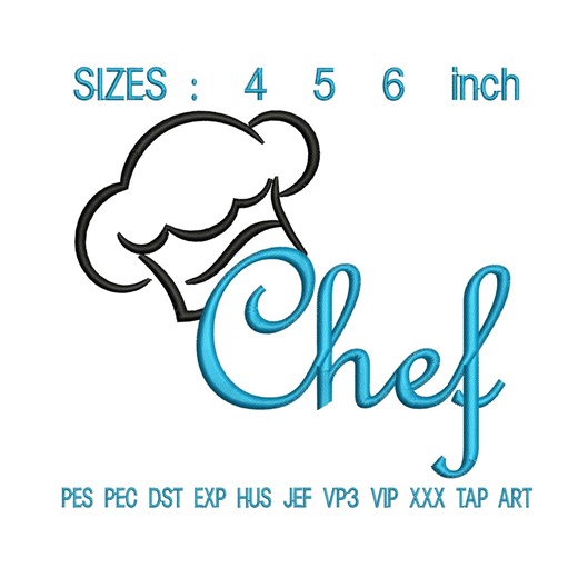 Chef Hat Embroidery Design | Kitchen Apron, Towel Stitch (3-5 Inch, Digital Download ) - Etsy