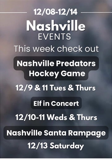 Nashville Events This Week: Hockey, Concerts, and Holiday Fun!