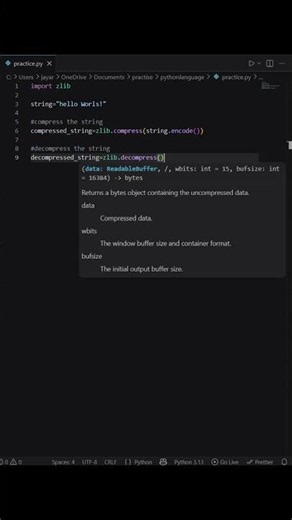 97 String Compression and Decompression Using Zlib in Python | @learnwithmejay