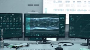 Using Scanner Software To Examine Human Vein For Second Blood Type. Examination Of Blood Cells In Vein By Microscopic Analysis Software. Interface Of Examination Software Checks Bloodstream In Vein