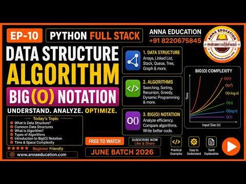 Python Full Stack Development EP-10 | Data Structure, Algorithm & Big(O) Notation in Tamil