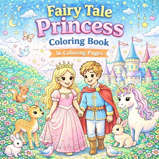 Printable Fairy Tale Princess Coloring Book for Kids | 16 Pages Princess Unicorn Coloring - Etsy UK