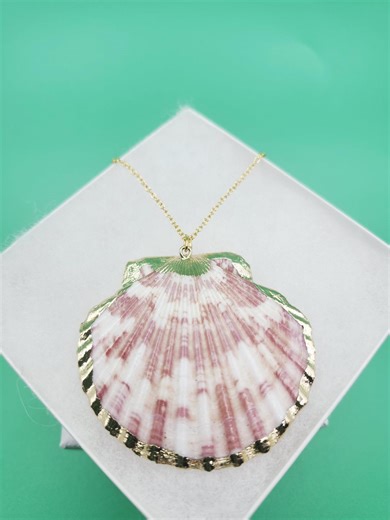Pink Scallop Shell Necklace Gold Edged Large Seashell Necklace Coastal Statement Jewelry Beach Vacation Resort Jewelry Gift for Her - Etsy