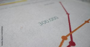 Paper sheet with charts and financial reports of business company. Analysis and accounting paperwork with final annual report of company