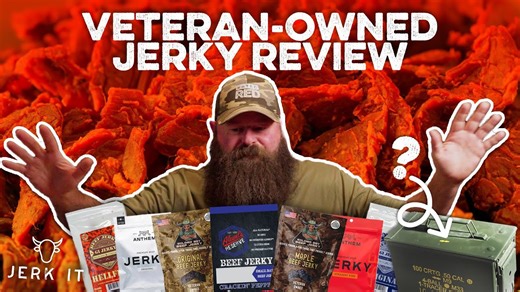Reviewer samples a variety of Veteran owned beef jerky