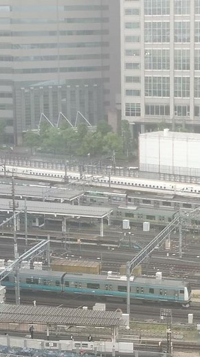 品川駅の多層レール上で東海道新幹線・横須賀線・東海道線・京浜東北線が並ぶ瞬間