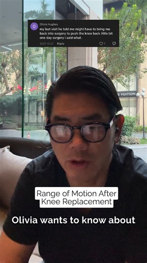 Dr. Dwight Lin, MD on Instagram: "Olivia asked about seeing her surgeon after a knee replacement — especially when range of motion isn’t coming back as expected. After a total knee replacement, most surgeons want to see well past 90°, ideally 120–130° of bend. If that doesn’t happen, some patients may need a brief return to the OR for a manipulation under anesthesia, where the knee is gently pushed while you’re asleep. That said, the goal is always to get there with consistent outpatient physica