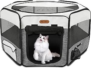 Dog Playpen, Portable Pet Play Pen Foldable Carrying Case, Puppy Pens Outsid for Small Cat Indoor/Outdoor, Removable Mesh Shade Cover