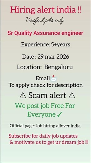 Hiring for sr Quality Assurance engineer #hiring #freshjobs #viralvideo #youtubeshorts