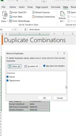 Day 33: Removing duplicates combination in your data #excel #excelshorts #viral #shorts #viralvideo