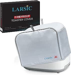 Larsic 4 Slice Toaster Cover Appliance Dust Cover Safeguards Against Dirt, Fingerprints and Burns – Washable, Fire Resistant to 2000 Degrees with Pockets, Hanging Eyelets and Hooks (12x11x8", Silver)