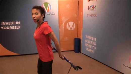 Marietta Mehanni: Group Ex on Instagram: "Gymstick trio (1 band each foot, Gymstick behind body, underhand grip) ⭕️ Shoulder extension ⭕️ Rotate/pivot single side with shoulder extension ⭕ Shoulder extension with rotation/pivot + split squat ❤️⭕️❤️⭕️ #gymsticksworkout #gymstickmuscle #resistancebandsworkout #resistancebands #mariettamehanni #simplyeffective #homefitness #groupfitness #groupfitnessinstructor"