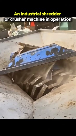 An industrial shredder or crusher machine in operation