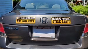 TOTOMO Learning to Drive Stick Shift Stay Back May Roll Back Car Magnet - Reflective Bumper Magnet Sticker for New Manual Transmission Learners Eye-Catching Design