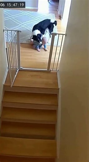 Smart Dog Stops Baby From Falling Down Stairs Seconds Before Disaster