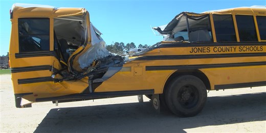 Fallen tree nearly splits school bus in half