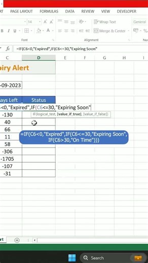 How to Create Expiry Alerts in Excel! ⏰ #Shorts"