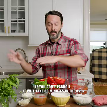 RECIPE: https://www.sipandfeast.com/stuffed-italian-peppers/ Today we're making stuffed bell peppers with rice, Pecorino Romano, ground beef, and marinara topped with mozzarella and baked until bubbly. These make great leftovers too! | Sip and Feast