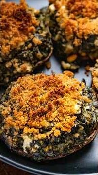 Spinach & Feta Stuffed Portobello Mushrooms | Easy Vegetarian Dinner