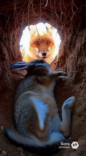Fox vs Rabbit: What Happens When a Predator Finds Its Prey in a Burrow? 😱 (Wild Encounter) #animals