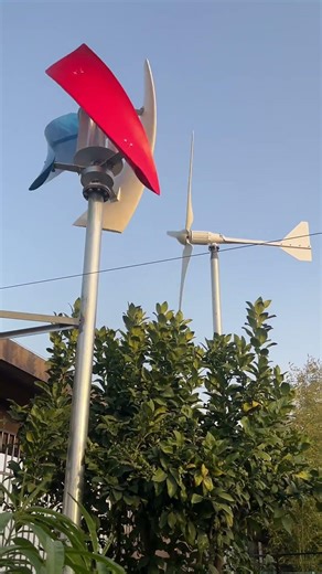 The actual operation of a 2 kW horizontal-axis wind turbine and a 1 kW X-type wind turbine.