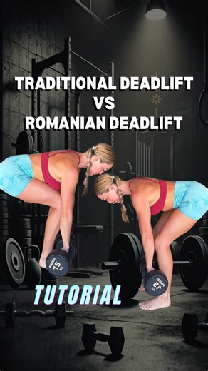 Emily Skye on Instagram: "TRADITIONAL DEADLIFT VS. ROMANIAN DEADLIFT - What’s the Difference? ✨I’m demonstrating with light dumbbells here but you can also use an Olympic bar, barbell or kettlebells. Both are amazing for building lower body strength, but they are performed a bit differently! 👇🏼 ✅ TRADITIONAL DEADLIFT • Starts from the floor • More knee bend (quad involvement) • Engages glutes, hamstrings, back & core • Focuses on power & full-body strength ✅ ROMANIAN DEADLIFT (RDL) • Starts fr