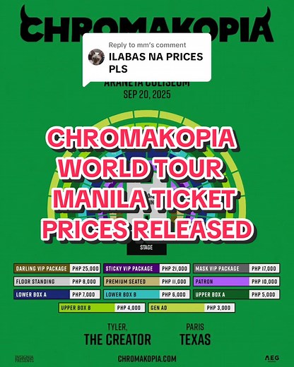 Chromakopia World Tour Manila Ticket Prices Released