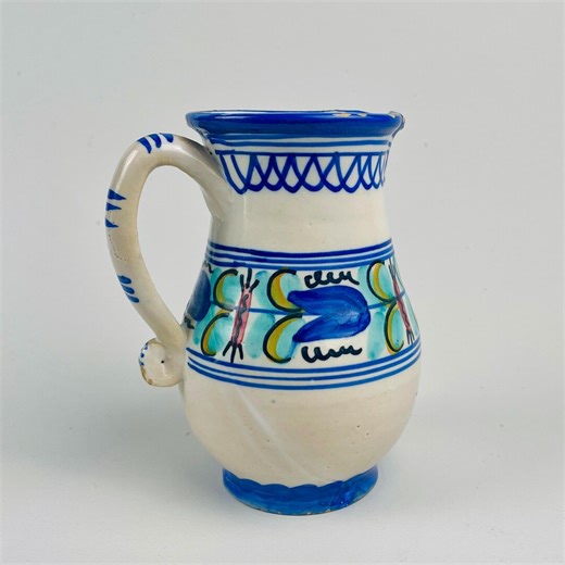 Vintage Spanish Pottery Jug – Hand Painted Blue Ceramic Pitcher – Toledo, Early 20th Century – 25.5cmtall - Etsy