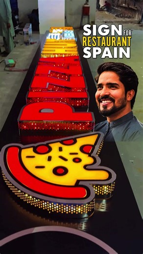 🇪🇸 Pizza Signboard for Spain | 3D Signboard Making for Spain We’re preparing this beautiful 3D signboard for SK Pizza Hut in Spain! As I passed by the factory this evening, I saw the final touches happening — and I had to share it with you all. The glowing pizza slice and dot-lit letters will light up the streets of Spain soon! ✨ Designed in Pakistan, delivered worldwide 📦 Export-ready signage for restaurants, shops & more 📲 DM or WhatsApp to order: 923219450770 #3DSignBoard #PizzaSign #Rest