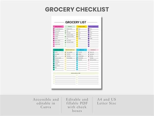 Printable Shopping Checklist Canva Editable Grocery Checklist Fillable PDF Grocery Shopping Planner Customizable Grocery Shopping List DIY - Etsy