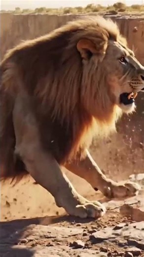 This magnificent lion takes a gravity-defying jump across a breathtaking canyon. #NatureIsAmazing