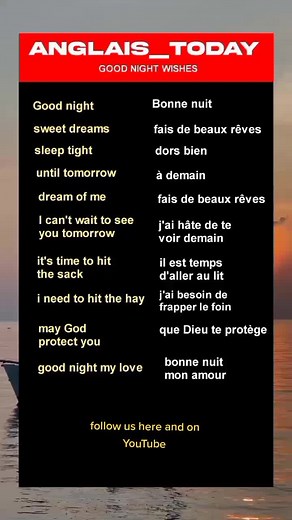Learn how to wish GOOD NIGHT to your lover. Souhaiter bonne nuit. Learn English. apprendre l'anglais. #english #anglais #anglaisfacile #anglaisvsfrancais #anglaispourlesnuls #anglaisrapide #anglaispourtous #anglaispourfrancophone #learnenglish #tiktokvideos #tiktoklearn #tiktokenglish #easyenglish
