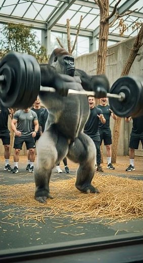 A silverback gorilla attempts to lift a heavy log with raw power #wildlife #strength #nature