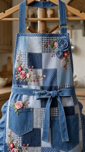 DIY Patchwork Apron Idea from Old Jeans and Scrap Fabrics ♻️ #diy #sewing #ideas
